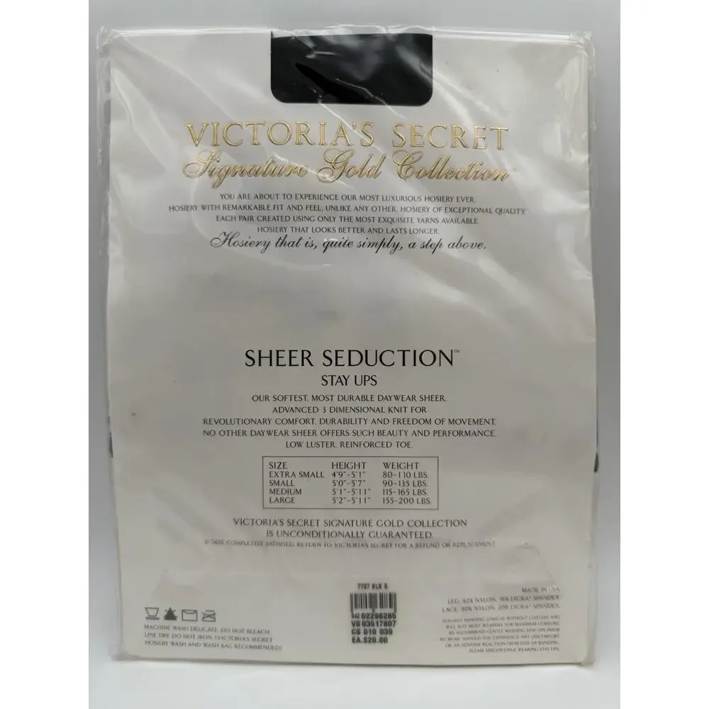 Victoria's Secret Sheer Seduction Signature Gold Collection Stay Ups Small Black